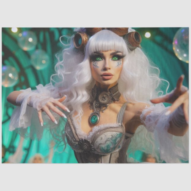 Papel De Seda Steampunk Victorian Futuristic Green Dancer (Anverso)