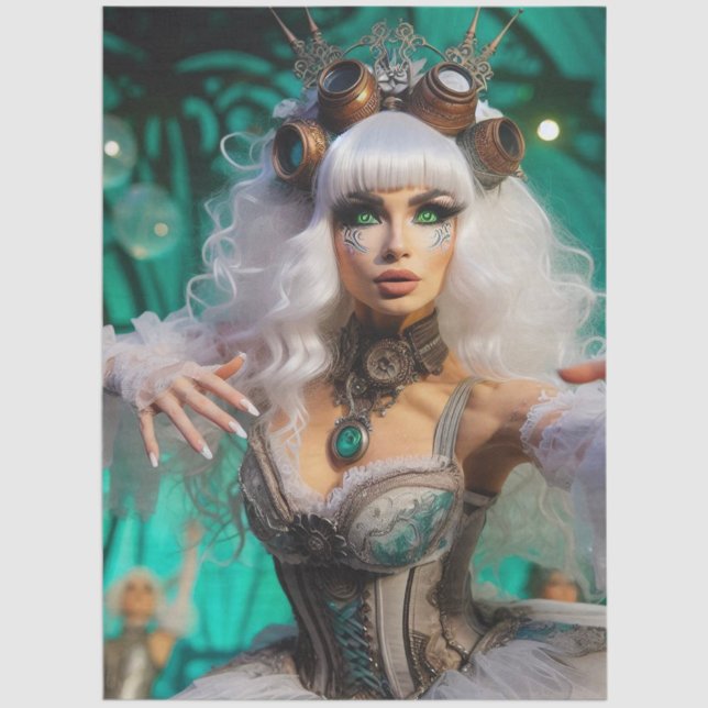 Papel De Seda Steampunk Victorian Futuristic Green Dancer (Subido por el creador)