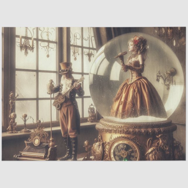 Papel De Seda Steampunk Victorian Music Snow Globe (Anverso)