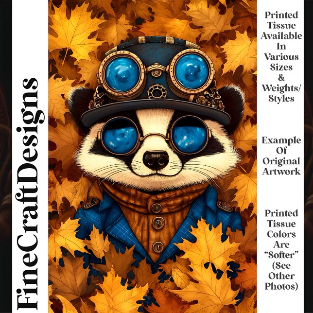 Papel De Seda Steampunk Whimsy Cute Racoon Otoño T2 Decoupage (Subido por el creador)