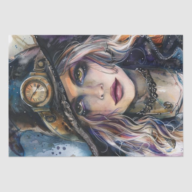 Papel De Seda Steampunk Witch Halloween Watercolor (Anverso)
