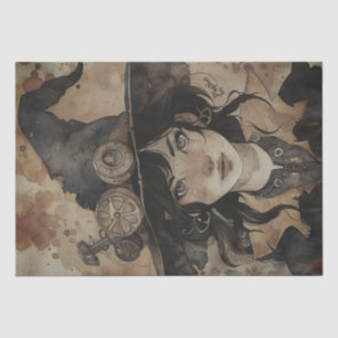 Papel De Seda Steampunk Witch Halloween Watercolor