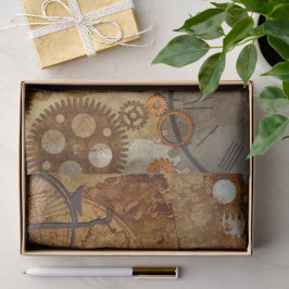 Papel De Seda Steampunk World Map Clocks Gears