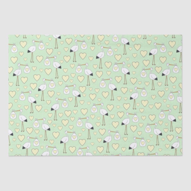 Papel De Seda Stork Baby Shower Green Gender Neutral (Anverso)
