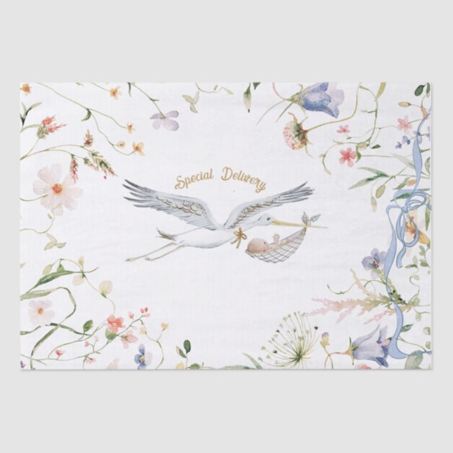 Papel De Seda Stork Wildflower Ribbon Baby Shower (Anverso)