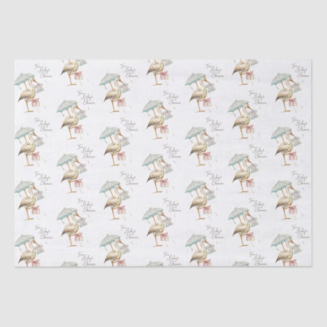 Papel De Seda Stork Wildflower Ribbon Baby Shower (Anverso)