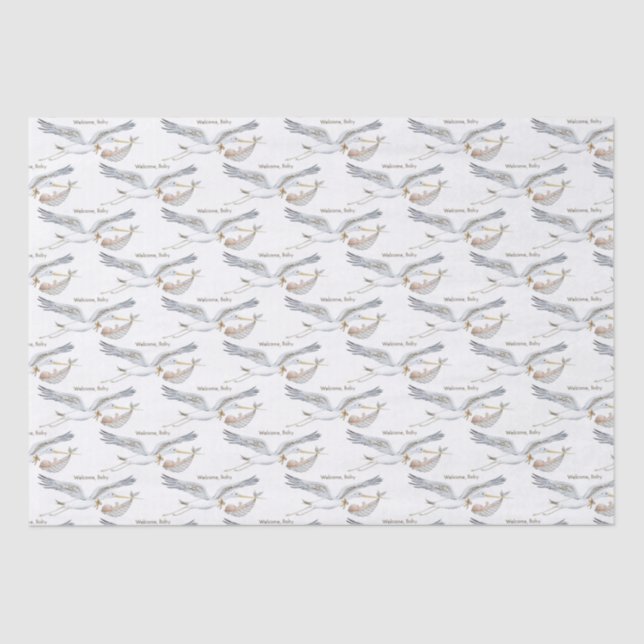 Papel De Seda Stork Wildflower Ribbon Baby Shower (Anverso)