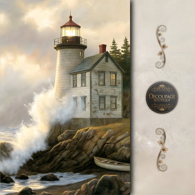 Papel De Seda Stormlit Lighthouse By The Sea Decoupage (Stormlit Lighthouse by the Sea Decoupage Tissue Paper)