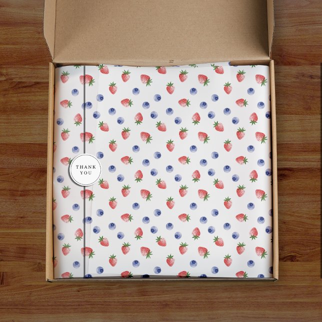 Papel De Seda Strawberry Blueberry Pattern Berry Sweet White (Strawberry Blueberry Pattern Berry Sweet White Tissue Paper
)