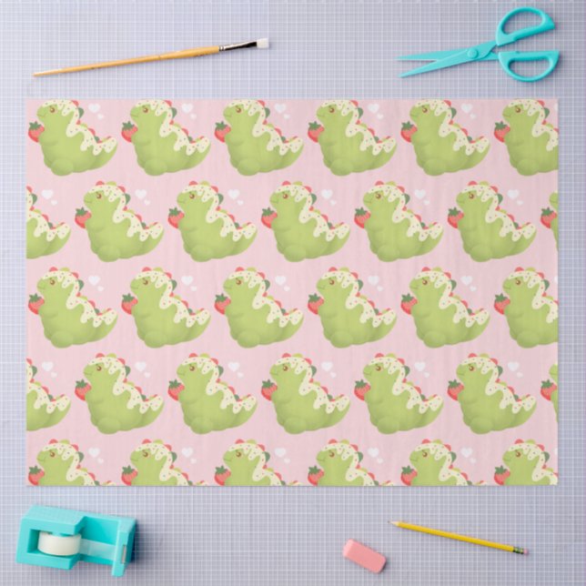 Papel De Seda Strawberry Matcha Dinosaur  (Artesanía)
