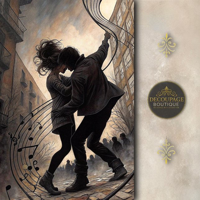 Papel De Seda Street Dancers with Swirling Music Decoupage (Street Dancers with Swirling Music Decoupage Tissue Paper)