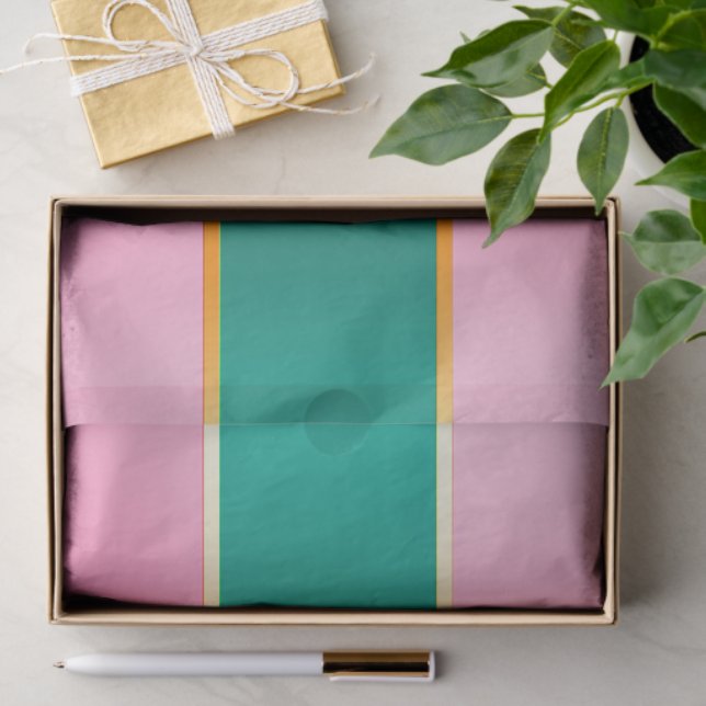 Papel De Seda Stunning Pink & Green Modern Stripes  (Regalo )