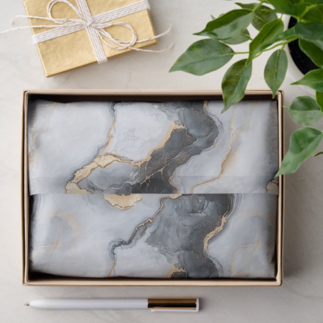 Papel De Seda Stylish Black & Gold Marble Pattern Tissue Paper (Regalo )