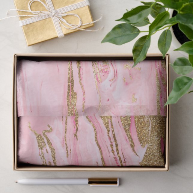 Papel De Seda Stylish Pink Gold Abstract Marble Liquid Paint (Regalo )