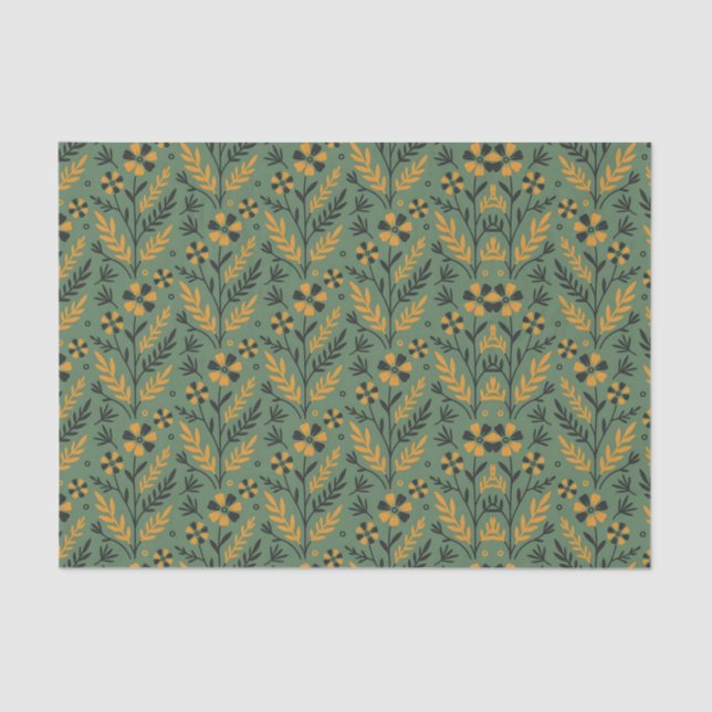Papel De Seda Stylized botanical orange and black floral pattern (Anverso)