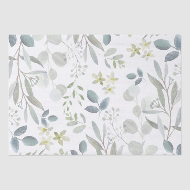 Papel De Seda Suave eucalipto verde botánico acuarela (Anverso)