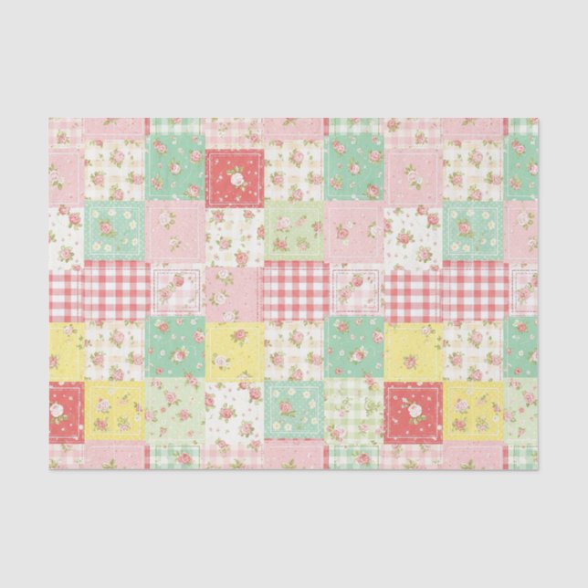 Papel De Seda Suave Floral Patchwork Cuadro Pastel (Anverso)