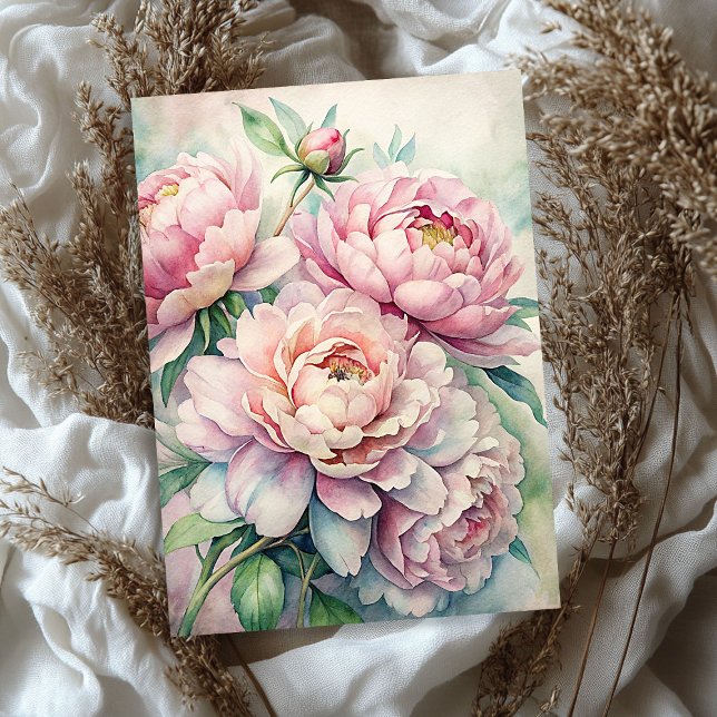 Papel De Seda Submarinismo shabby chic peonies bouquet (Watercolor shabby chic pink peonies bouquet tissue paper)