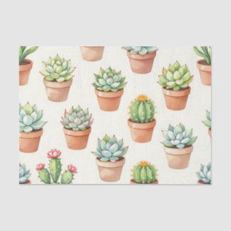 Papel De Seda Succulent Plants Seamless Pattern Terracotta Pots