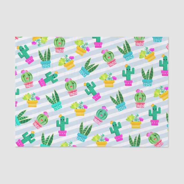 Papel De Seda Succulents y cactus Potted lindos de Kawaii (Anverso)
