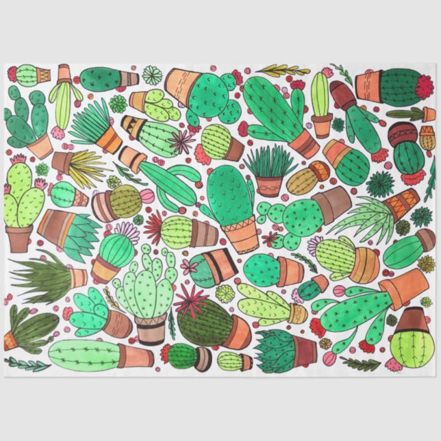 Papel De Seda Suculento Cactus Potted Plants Green Cacti Garden (Anverso)
