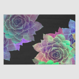 Papel De Seda Suculento diseño verde morado negro color de agua