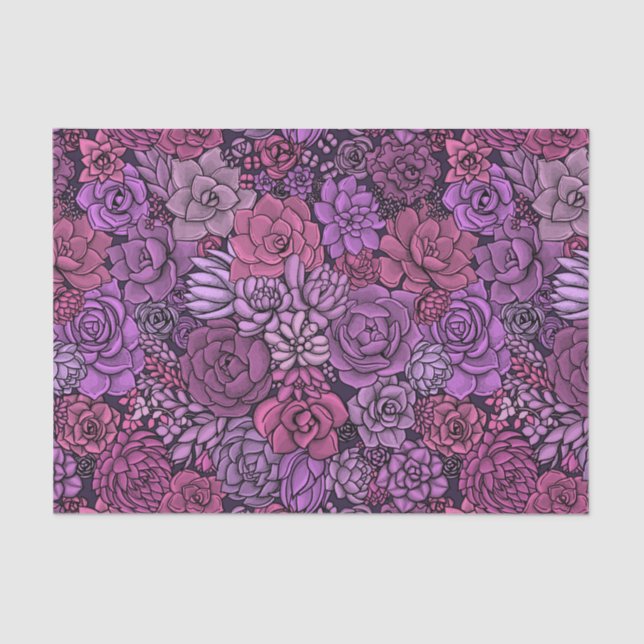 Papel De Seda Suculento jardín en rosa y violeta (Anverso)