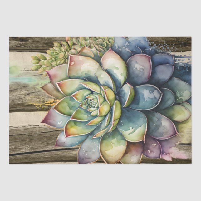 Papel De Seda Suculento Plant Floral Decoupage Watercolor (Anverso)