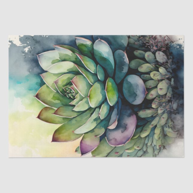Papel De Seda Suculento Plant Floral Decoupage Watercolor (Anverso)