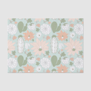 Papel De Seda Suculentos Cactus Peach Green Floral