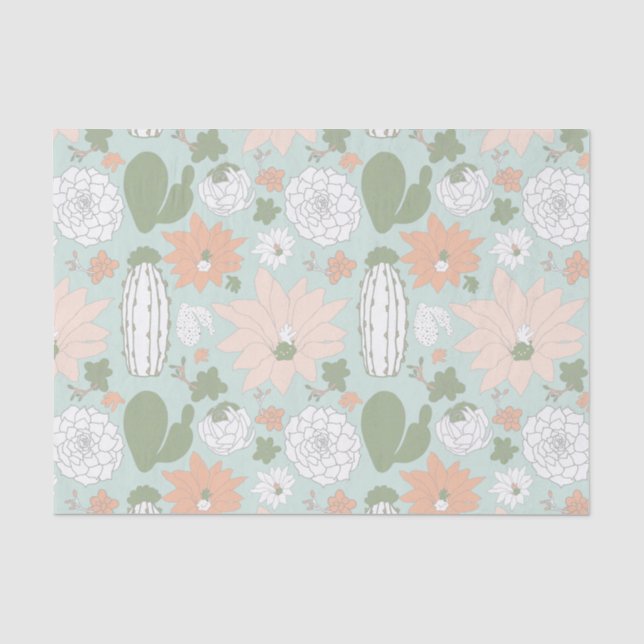 Papel De Seda Suculentos Cactus Peach Green Floral (Anverso)