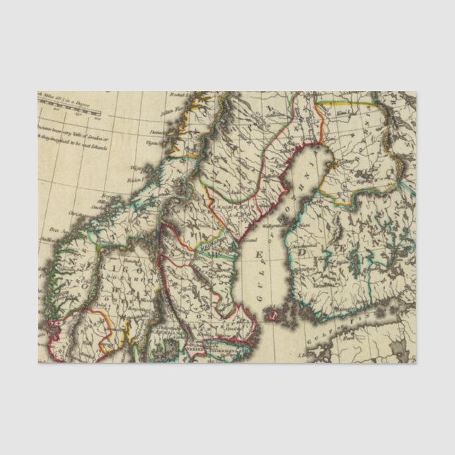 Papel De Seda Suecia, Dinamarca, Noruega con los límites (Anverso)