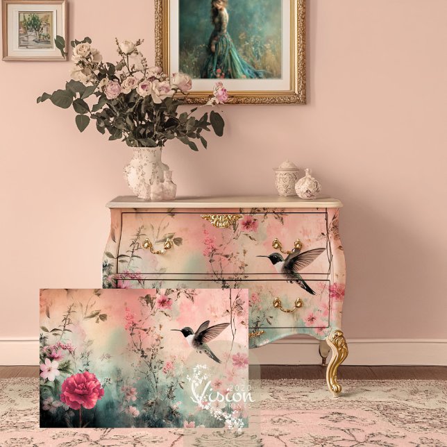 Papel De Seda Sueños de Colibrí, Floral Etéreo (Hummingbird Dreams, Ethereal Bird and Floral Art Decoupage Tissue Paper.)