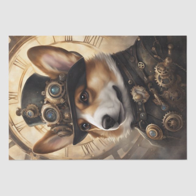Papel De Seda Sueños de Corgi Steampunk: un desenlace mecánico (Anverso)