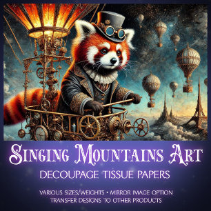 Papel De Seda Sueños de Panda Rojo Victoriano Steampunk Decoupag