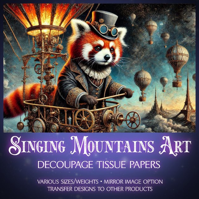 Papel De Seda Sueños de Panda Rojo Victoriano Steampunk Decoupag (Subido por el creador)