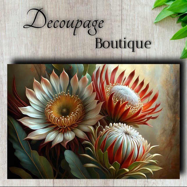 Papel De Seda Sueños de Protea Real Decoupage (Royal Protea Dreams Decoupage Tissue Paper)