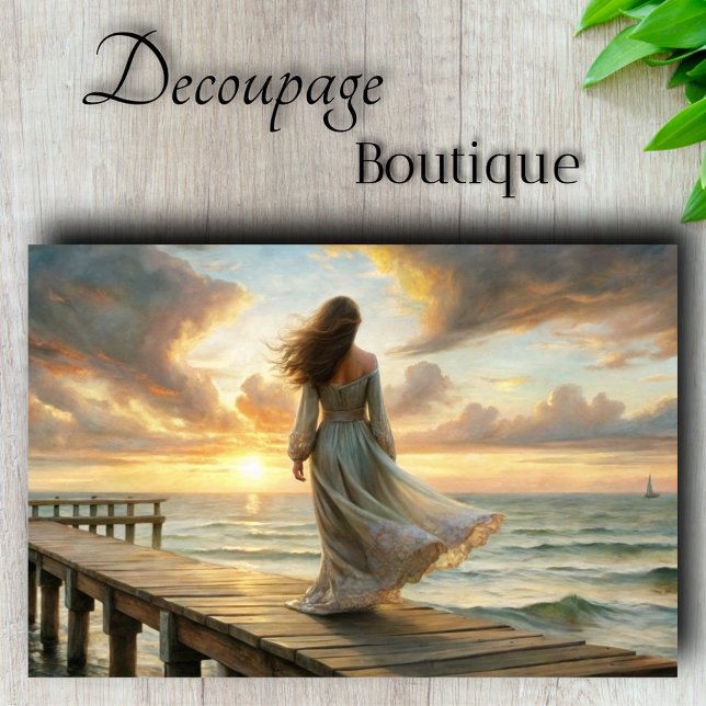 Papel De Seda Sueños del Océano  Paisaje Marítimo Romántico al A (Ocean Dreams - Romantic Seascape At Sunset Decoupage Tissue Paper)