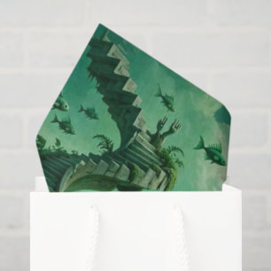 Papel De Seda Sueños Esmeralda Paisaje Surrealista Tonos de Verd