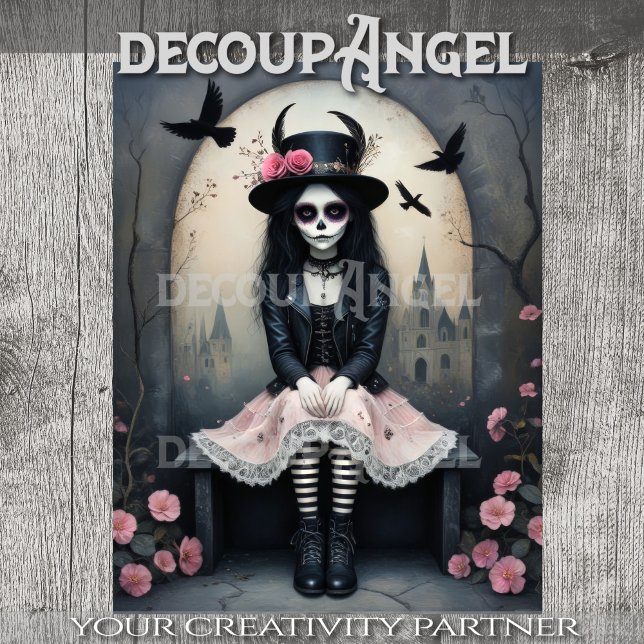 Papel De Seda Sugar Skull Gothic Girl Decoupage (Subido por el creador)