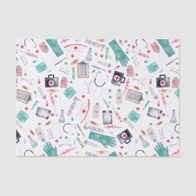 Papel De Seda Suministros médicos en acuarela (Anverso)