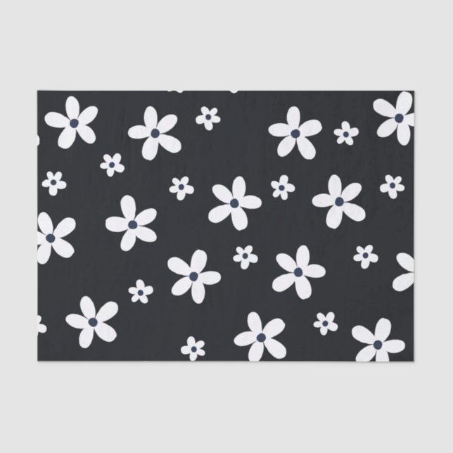 Papel De Seda Summer Boho Black White Daisy Flowers (Anverso)