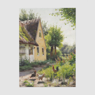 Papel De Seda Summer Day with Chickens in the Backyard of a Farm