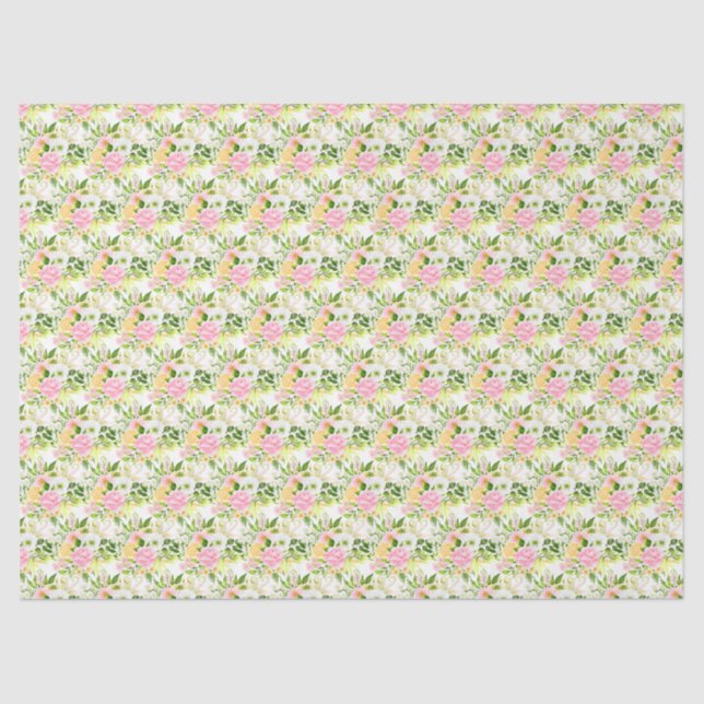 Papel De Seda Summer Pink and Yellow Flowers and Foliage (Anverso)