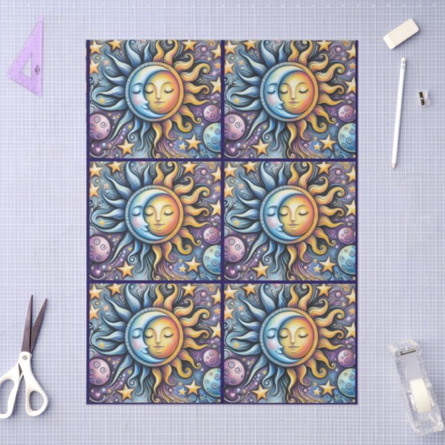 Papel De Seda Sun Moon Stars Whimsical Decoupage (Artesanía)