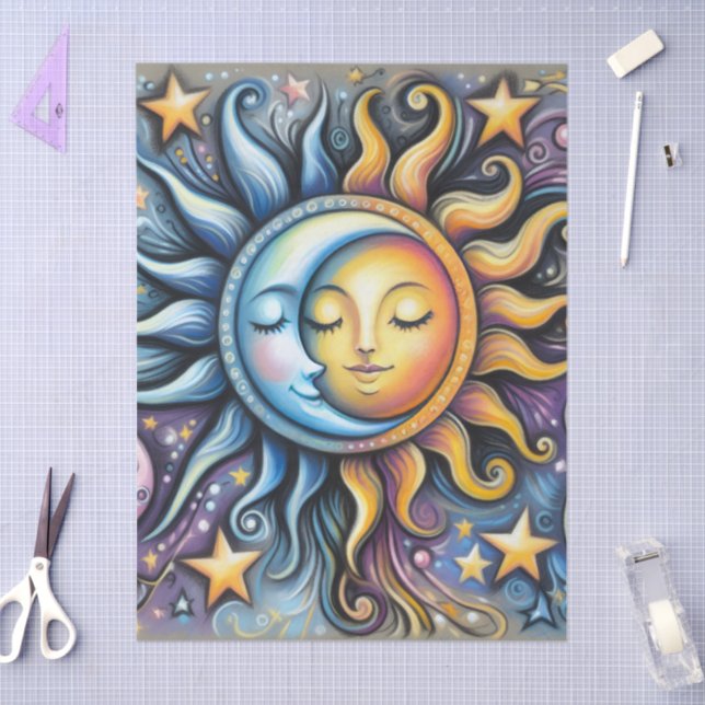 Papel De Seda Sun Moon Stars Whimsical Decoupage (Artesanía)