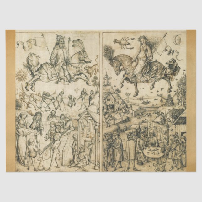 Papel De Seda SUN Y MOON Dibujo de Astrología Blanco Negro Antig (Anverso)