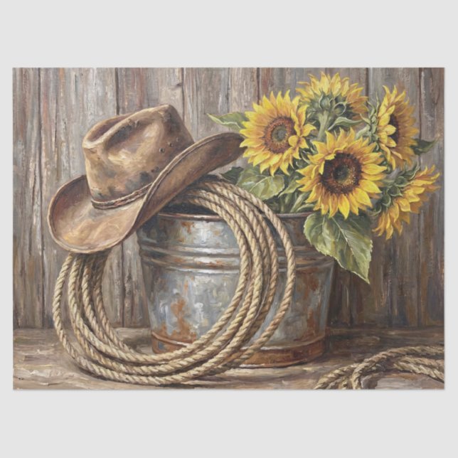 Papel De Seda Sunflower Cowboy Hat Still Life Decoupage (Anverso)