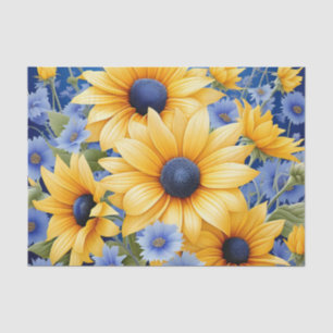 Papel De Seda Sunflower Elegante Con Flores Silvestres Azules Su