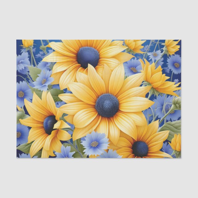 Papel De Seda Sunflower Elegante Con Flores Silvestres Azules Su (Anverso)
